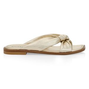 Stuart Weitzman Playa Knotted Flat Metallic Leather Slides
